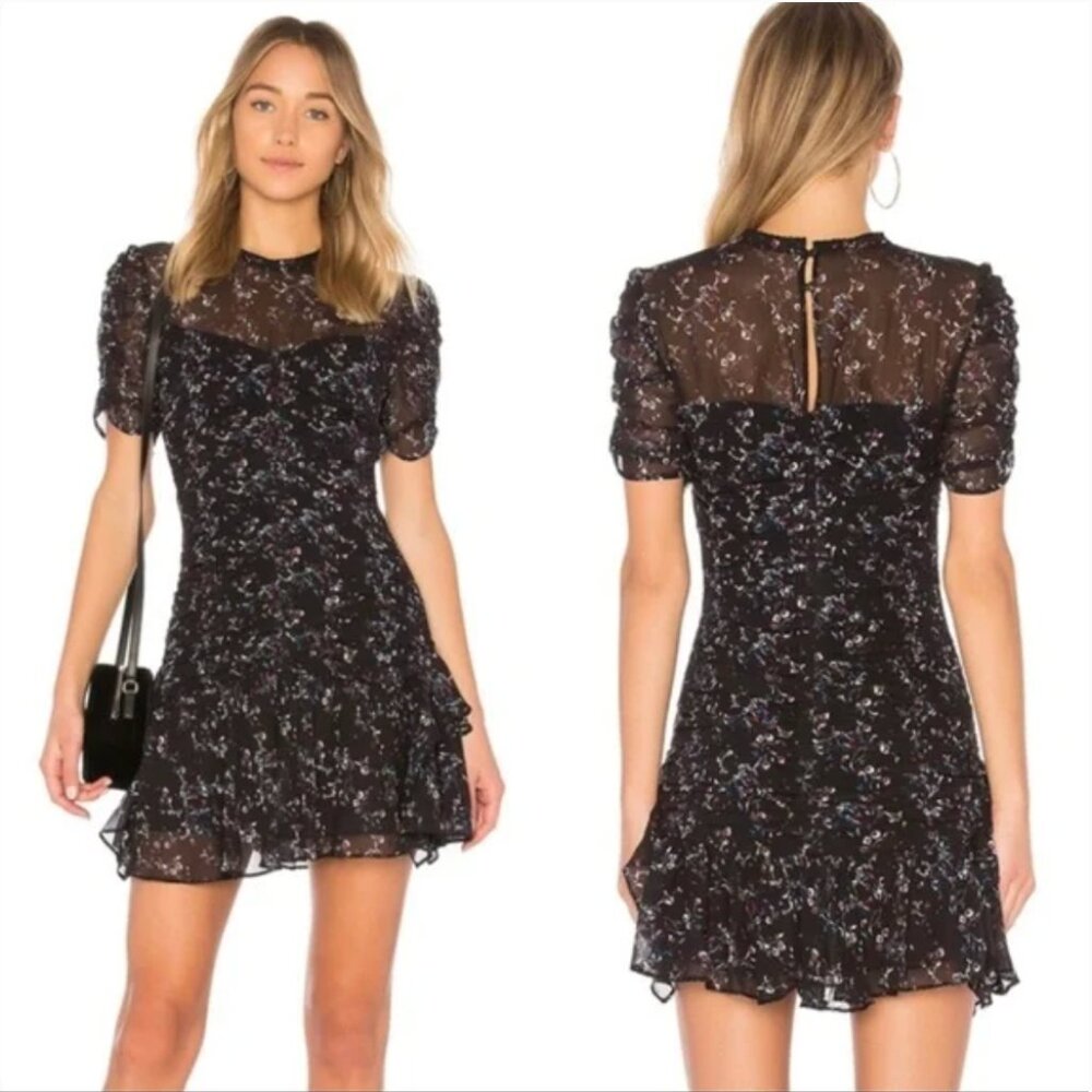 Tanya Taylor Womens Carti Mini Silk Dress Size 0 Shirred Short Sleeve Ru…